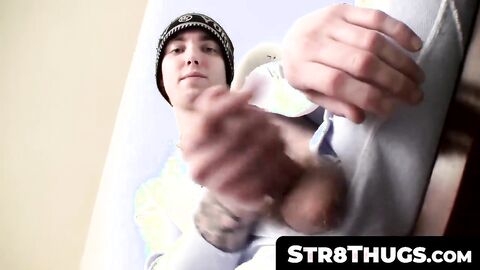 Str8Thugs.com - Jock's tattooed straight hard cock stroking session