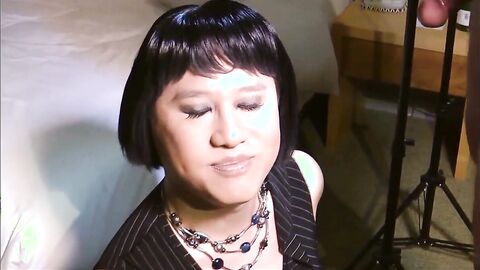 Asian Crossdresser Blowjob and Cum Tasting