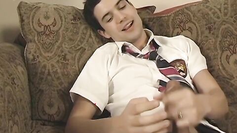 Jock student takes his uniform off to jerk his big cock off