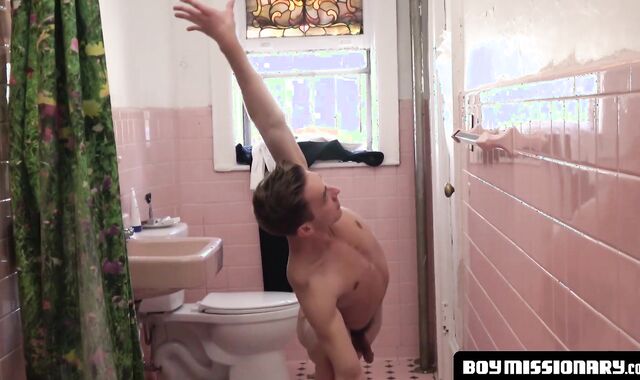 BoyMissionary.com - Mormon boy works out and strokes while showering solo in a sacred
