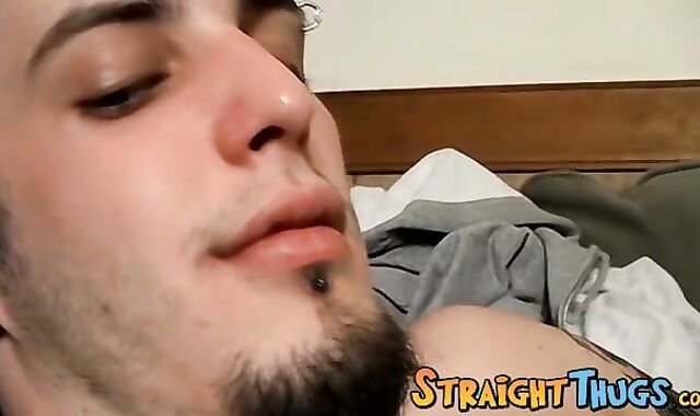 Horny straight thug Axel plays with the guitar and his cock