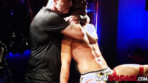 Hottie jock aroused as he gets choked and punched by master