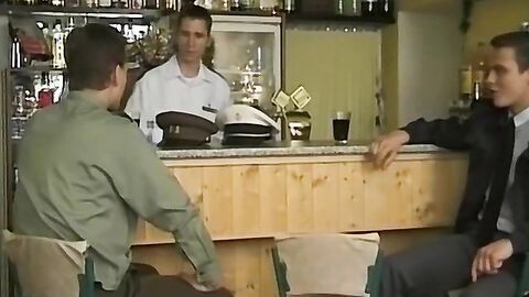 Navy twinks fucking and cumming in raw bar threesome