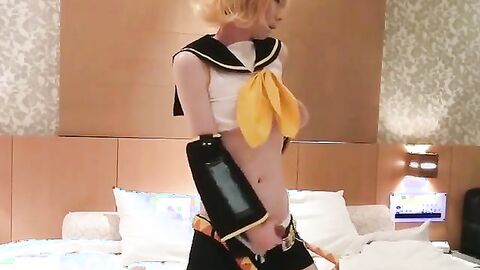 Cosplaying Asian Crossdresser Masturbates