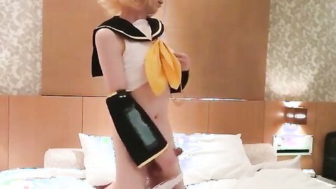 Cosplaying Asian Crossdresser Masturbates