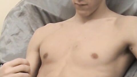 Stud Dimik enjoys solo handjob and cumshots on his belly
