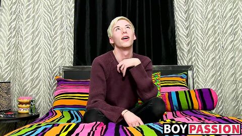 Young twink interviewed before jerking off hard