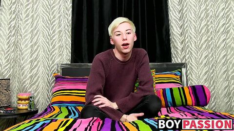 Young twink interviewed before jerking off hard