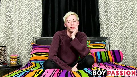 Young twink interviewed before jerking off hard