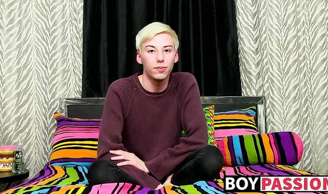 Young twink interviewed before jerking off hard