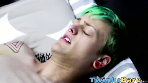 Twink sucks off his green haired friend and rides him raw