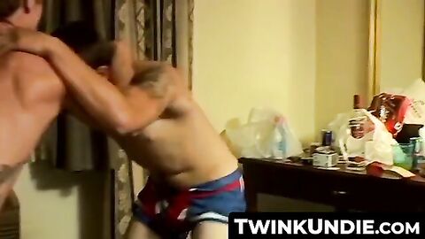 TwinkUndie.com - Skinny butt buddies' undies wrestling and intense