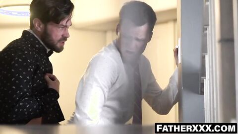 FatherXXX.com - Magnetic stairwell pounding by pastor's massive cock