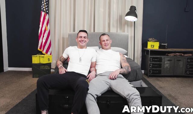 Navy beefcake Brock Kniles devours private Guidos massive cock