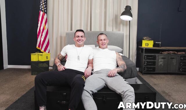 Navy beefcake Brock Kniles devours private Guidos massive cock
