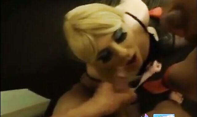 Crossdresser Threesome: Blowjob, Bukkake and Masturbation