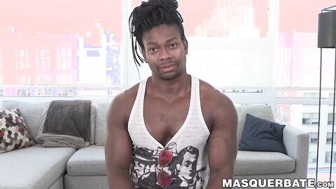 Black stripper Tommy Smith flexes his muscles before fleshlight