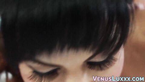 Inked tbabe fucked by Asian TS Venus Lux and swallowed cum