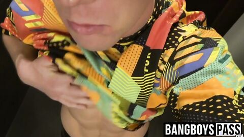Jock films himself in bathroom before stroking his big dick