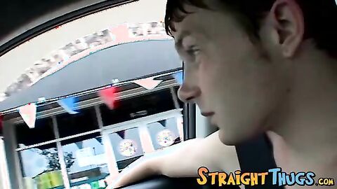 Horny thug Billy jerking off his juicy fuck stick in the car