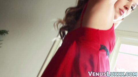 Glamorous tranny solo masturbates to massive cum explosion