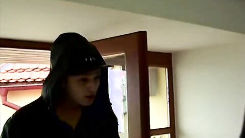 Handsome young men fool around before hard threeway pounding