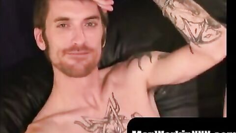 MenWorkinXXX.com - Tattooed amateur plays with his cock and makes it