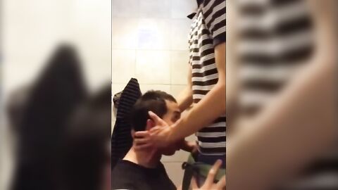 Twink Gets Face Fucked and Swallows Cum in University Bathroom