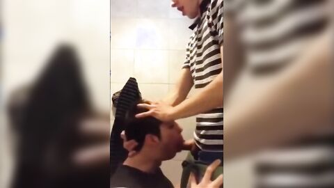 Twink Gets Face Fucked and Swallows Cum in University Bathroom