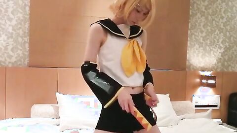 Cosplaying Asian Crossdresser Masturbates