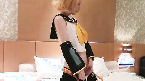 Cosplaying Asian Crossdresser Masturbates