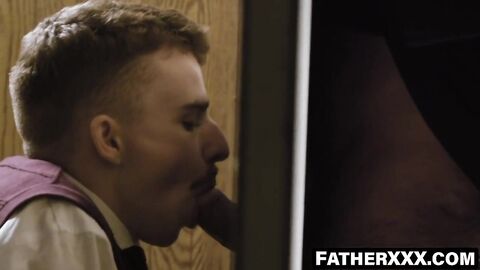 FatherXXX.com - Confession room throat fucking through the small
