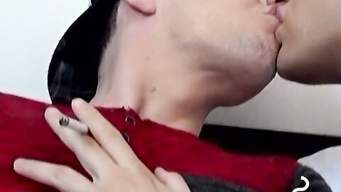 Smoking tattooed twink indulges in wild bareback fucking