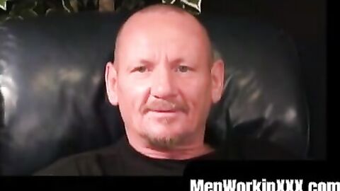 MenWorkinXXX.com - Inked mature guy tugging and stroking his dick solo