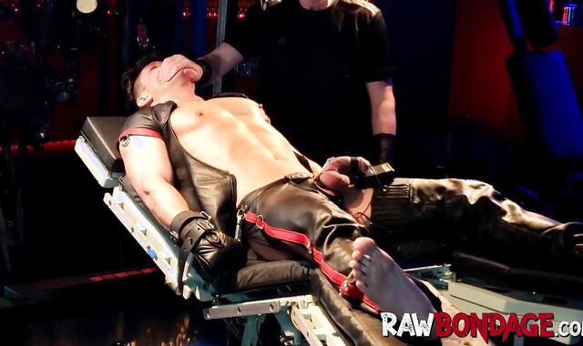 Intense foot play domination and cock pump gay bondage