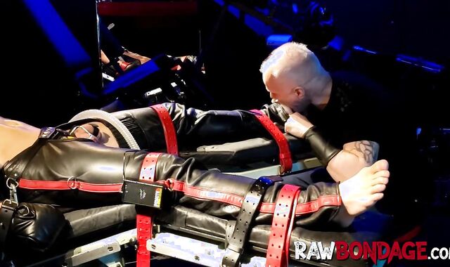 Intense foot play domination and cock pump gay bondage