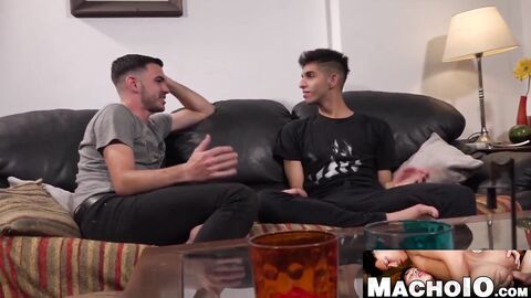 MachoIO.com - Twink gay bottom spits cum from bareback pleasure overload