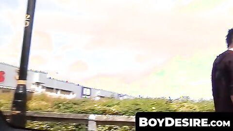 BoyDesire.com - Threesome in a moving car with a cock-craving twink