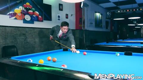 Suited men David Linset and Gustavo Cruz bareback with Steve Jouret