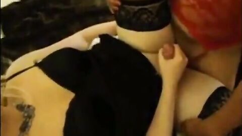 Crossdresser Threesome: Blowjob, Bukkake and Masturbation