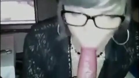 Crossdressing Secretary Gives Amateur Blowjob on Webcam