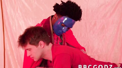 Masked inked stud interracial bareback ends with creampie