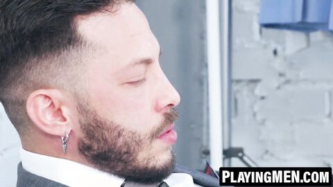 PlayingMen.com - John Brachalli's thick cock pounded by suited Javi Gray
