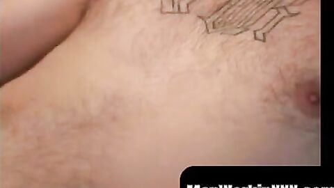 MenWorkinXXX.com - Inked homosexual man plays with his hairy dick and cums