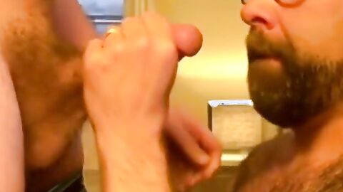 Bearded Guy Takes Two Facials from His Buddy