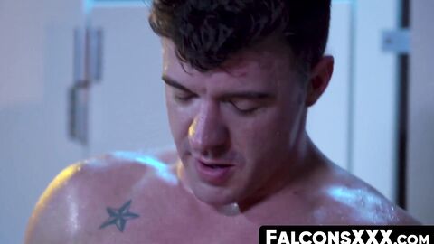 FalconsXXX.com - Jock experiences a spitroast after having his dick sucked in a hot t