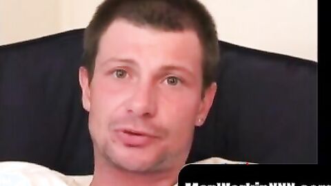 MenWorkinXXX.com - Shaggy gay deviant tugging and twisting his oily cock solo