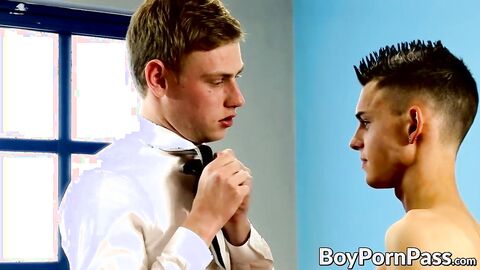 Gay twink lovers fuck each other until they both cum