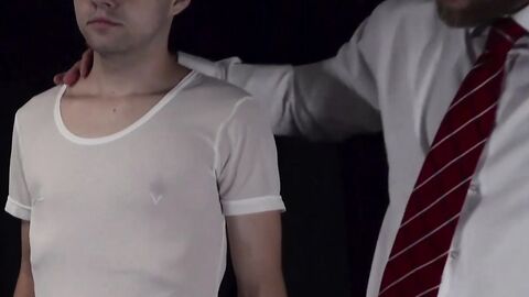 Attractive twink Marcus River rides monster dildos while watching 2 DILFs