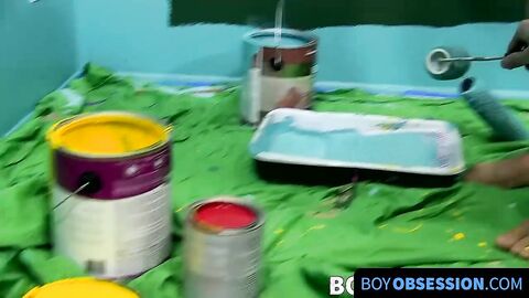 BoyObsession.com - Vibrant twink feet painted with cum from a blowjob